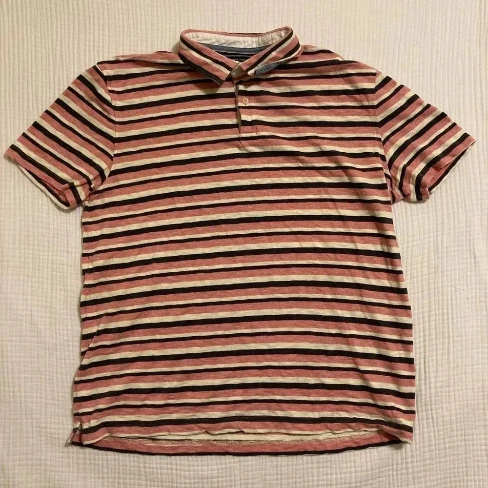 Men's Tommy Hilfiger Short Sleeve Polo shirt XL Custom Fit Pink/Blue Striped